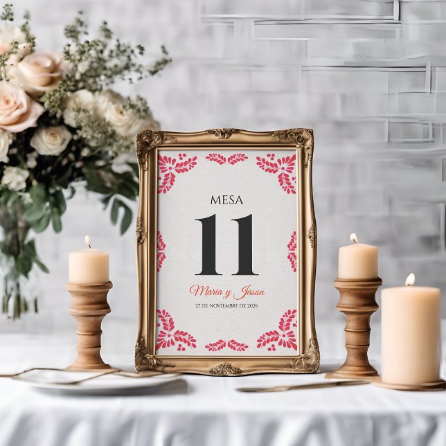 Numeração De Mesa Talavera Orange Floral Minimalist Spanish Wedding (Talavera Orange Floral Minimalist Spanish Wedding Table Number)