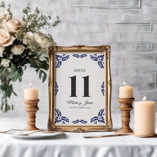 Numeração De Mesa Talavera Preto Floral Minimalista Casamento Espanh