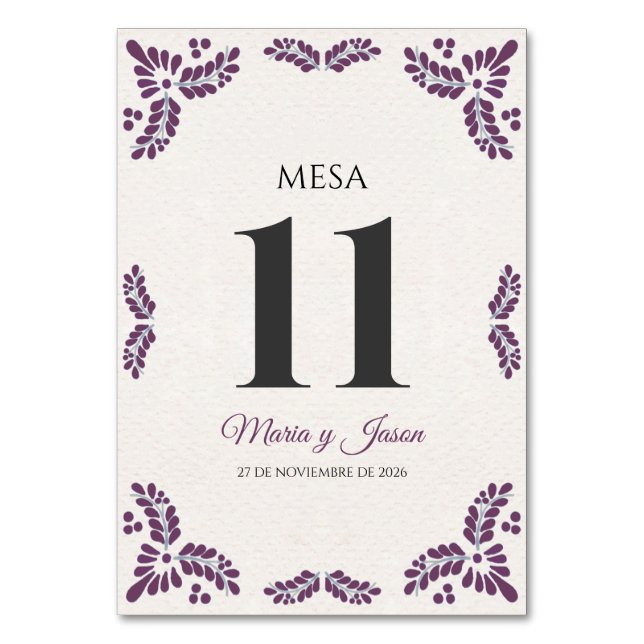 Numeração De Mesa Talavera Purple Floral Minimalist Spanish Wedding (Frente)