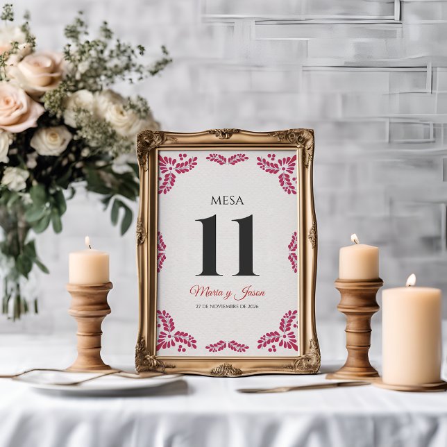 Numeração De Mesa Talavera Red Floral Minimalist Spanish Wedding (Talavera Red Floral Minimalist Spanish Wedding Table Number)