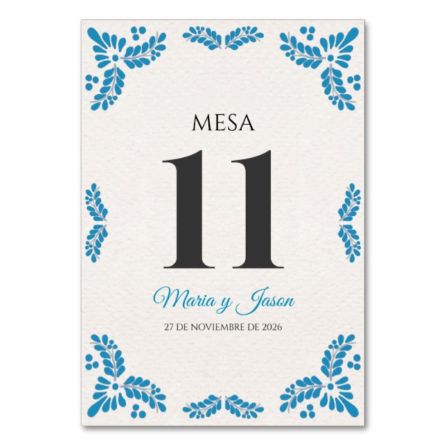 Numeração De Mesa Talavera Turquoise Minimalist Spanish Wedding (Frente)