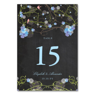 Numeração De Mesa Tampa Floral de Hibisco Azul & Andorinhas Casament