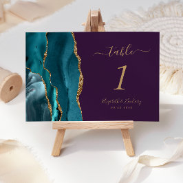 Numeração De Mesa Teal Dourado Ágata Roxo Casamento