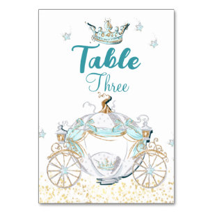 Numeração De Mesa Teal e Dourada Cinderella Princess Carruagem
