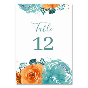 Numeração De Mesa Teal Orange Boho Floral terracotta