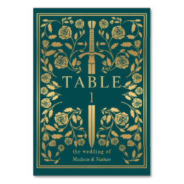 Numeração De Mesa Teal Royal Medieval Sword Weding Table Number