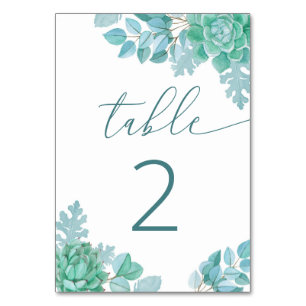 Numeração De Mesa Teal Succulent Wedding Azul Verde Botânico