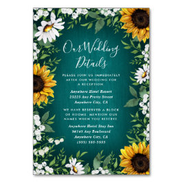 Numeração De Mesa Teal Sunflower Country Rustic Wedtic Insert Cards