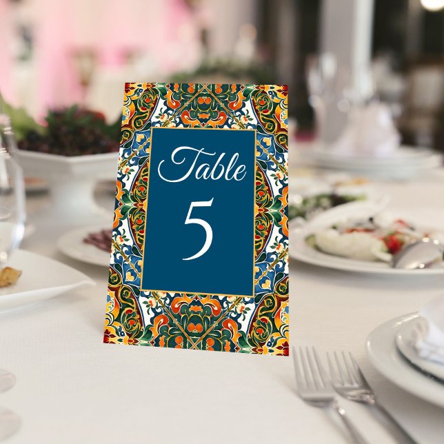 Numeração De Mesa Teal talavera vintage casamento mexicano (Teal talavera vintage Mexican wedding Table Number cards personalized wedding reception table number)