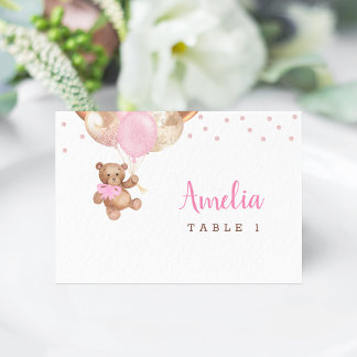 Numeração De Mesa Teddy Bear Rose Balloons Baby Shower Place Card