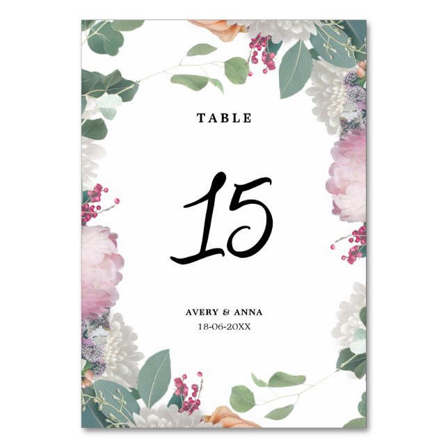 Numeração De Mesa Tema de Casamento Floral (Frente)