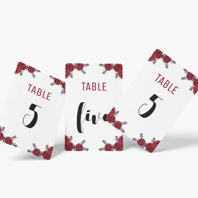 Numeração De Mesa Tema de Casamento Floral da rosa vermelha (table number just for you in your lovely red rose floral theme that matches your theme)