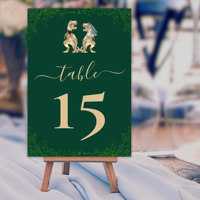 Numeração De Mesa Tema de Dinossauro Verde de Casamento (Dinosaur wedding foliage dark green custom table number card Watercolor eucalyptus foliage elegant )