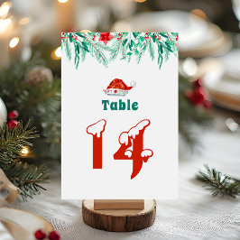 Numeração De Mesa Tema de Natal de Chapéu de Papai Noel com Folhagem