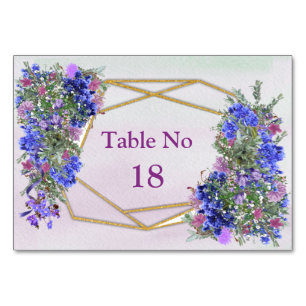 Numeração De Mesa Tema Flores Geométricas Douradas e Lavandas