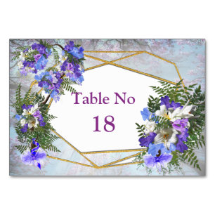 Numeração De Mesa Tema Geométrico Dourado & Flores de Jacarandá