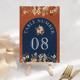 Numeração De Mesa Terracota Floral Flor Silvestre Casamento Azul-Mar