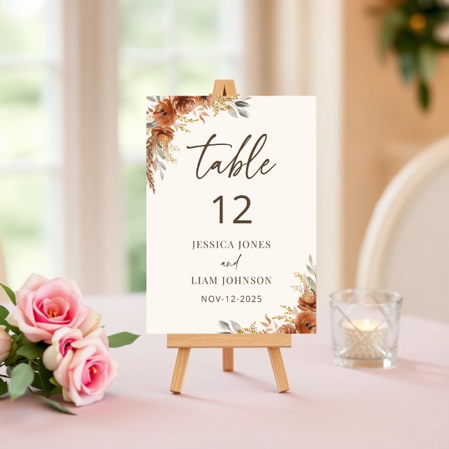 Numeração De Mesa Terracotta Boho Rustic Fall Casamento Floral (Terracotta Boho Rustic Fall Floral Wedding Table Number)