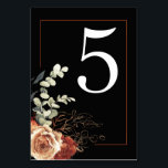 Numeração De Mesa Terracotta Burnt Orange Floral Black Casamento<br><div class="desc">Números de mesa de casamento floral e negro</div>