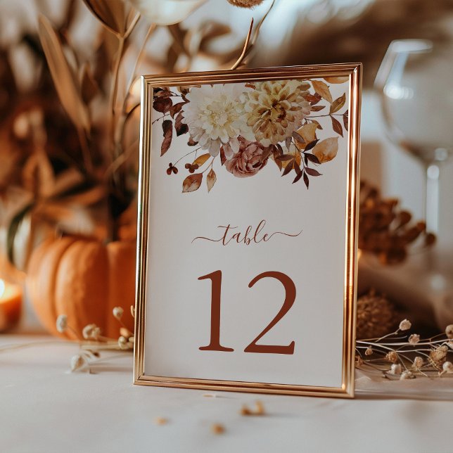 Numeração De Mesa Terracotta Fall Watercolor Mesa Botânica (Terracotta Fall Watercolor Botanical Wedding Table Number by Painted Paperie
)