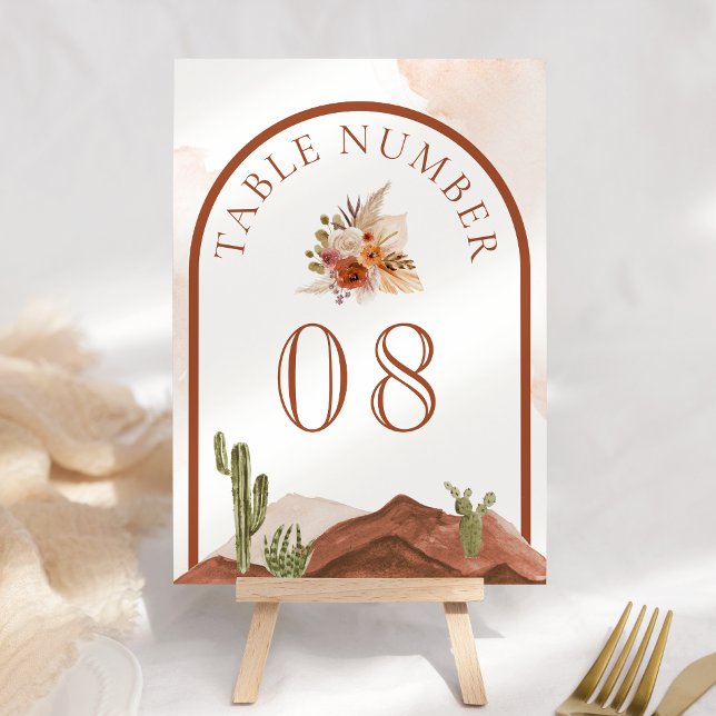Numeração De Mesa Terracotta Floral Desert Cactus Wedding (Criador carregado)