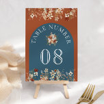 Numeração De Mesa Terracotta Floral Wildflower Dusty Casamento Azul<br><div class="desc">Elegante número de tabela com lindas flores rústicas e tipografia moderna.</div>