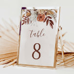 Numeração De Mesa Terracotta Flowers Número da Tabela de Casamentos<br><div class="desc">Sinais de números da mesa de casamento do estilo moderno da boêmia,  com flores aquáticas e folhas de outono em tons sujos,  como marrom-ferrugem,  laranja queimado e terracota. Escolha perfeita para casamentos no outono.</div>