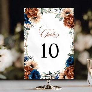 Numeração De Mesa Terracotta Marinho Blue Greenery Casamento Geométr