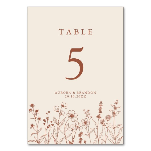 Numeração De Mesa Terracotta Rustic Floral Fall Wildflower Casamento (Frente)