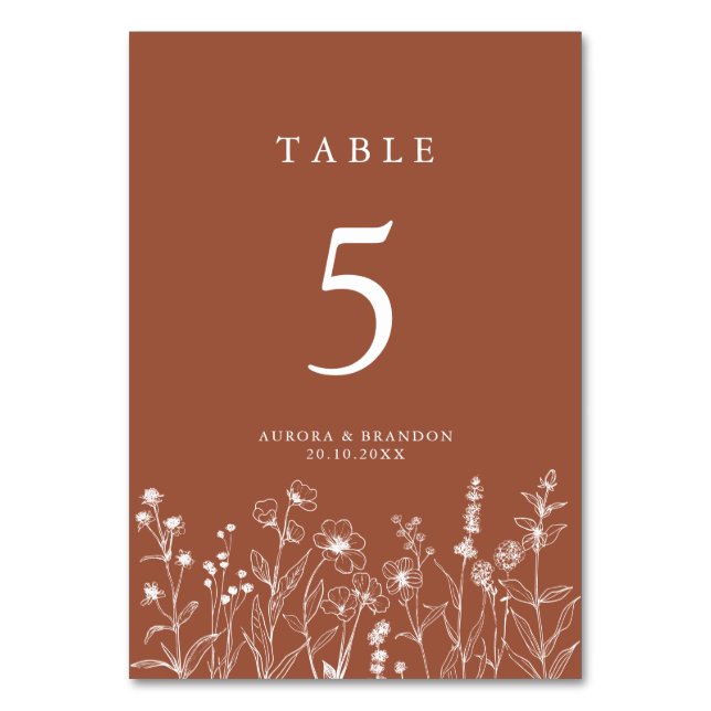 Numeração De Mesa Terracotta Rustic Floral Fall Wildflower Casamento (Frente)