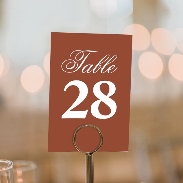 Numeração De Mesa Terracotta Wedding Script Table Number Sign  (Terracotta wedding table number with stylish calligraphy script.)