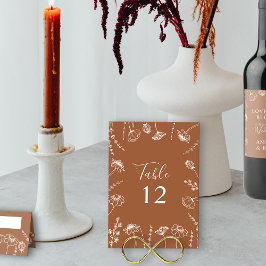 Numeração De Mesa Terracotta Wildflower Sketch Framed Editável