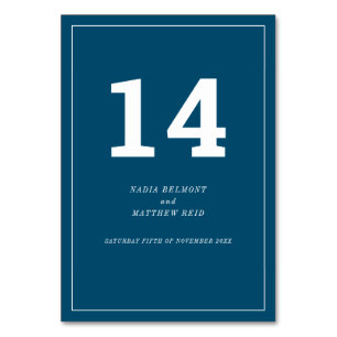 Numeração De Mesa Texto branco mínimo sobre casamento ou evento azul