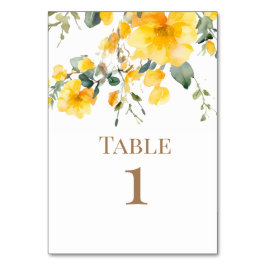 Numeração De Mesa Texto Dourado de Casamento Floral Amarelo de Aquar