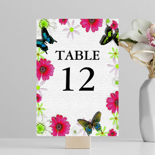 Numeração De Mesa Textura Mosaico com Flores & Borboletas Casamento