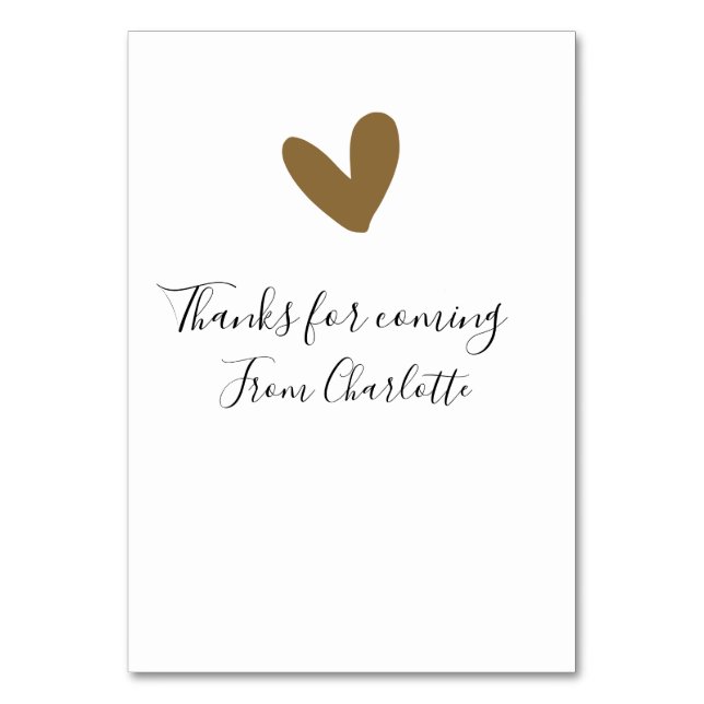 Numeração De Mesa thanks for coming add name text message gold heart (Frente)