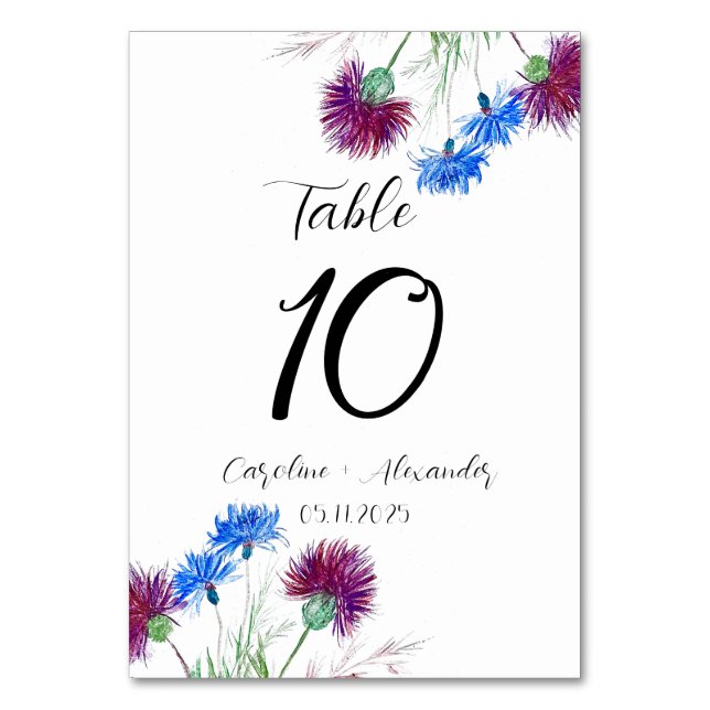 Numeração De Mesa Thistle Purple Floral Scottish Rustic Weding (Frente)