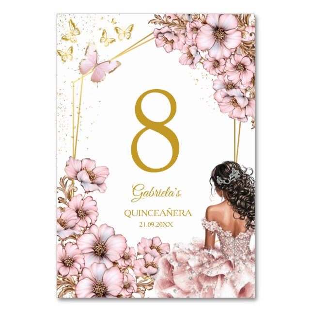Numeração De Mesa Tiara Borboleta Áurea Rosa Quinceañera (Frente)