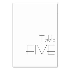 Numeração De Mesa Tipografia Branca Negra Minimalista CINCO