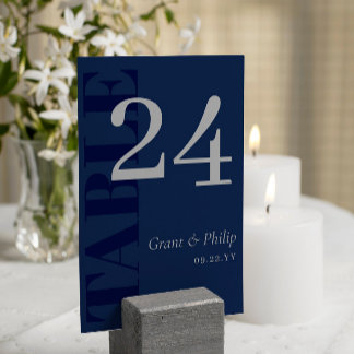 Numeração De Mesa Tipografia da Cinza azul Elegante Marinho