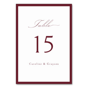 Numeração De Mesa Tipografia de Casamento Burgundy Graceful Script