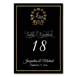 Numeração De Mesa Típografia de Script Elegante Dourada Wreath Preta