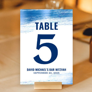 Numeração De Mesa Tipografia Marinha Bar Mitzvah Azul Folheado Moder