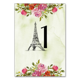 Numeração De Mesa Torre Eiffel floral da aguarela verde