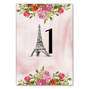 Numeração De Mesa Torre Floral Eiffel de Aquarela Turna