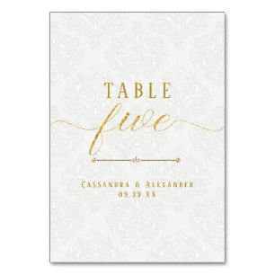Numeração De Mesa Traço Branco Elegante Dourado 5 Cinco Casamentos