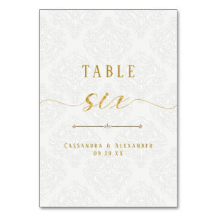 Numeração De Mesa Traço branco Elegante Dourado 6 Seis Casamento