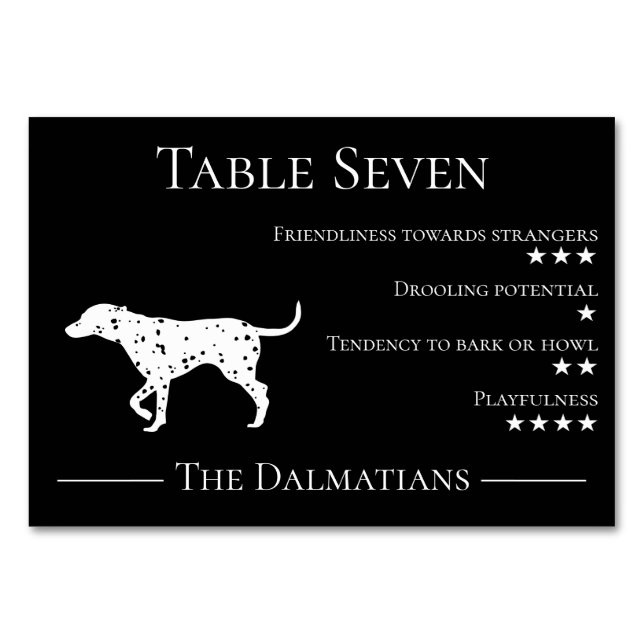 Numeração De Mesa Traço de casamento único e engraçado de cão dálmat (Frente)