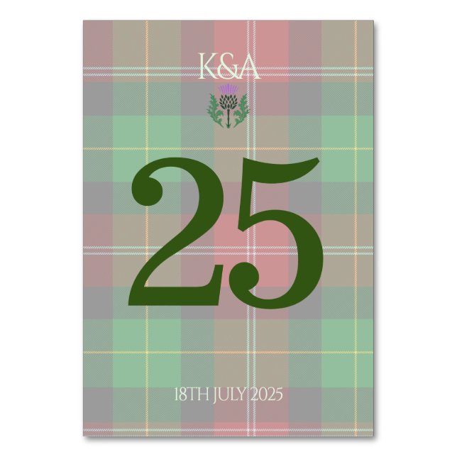 Numeração De Mesa Tradicional Scottish Tartan e Scotland Thistle (Frente)