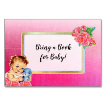 Traga um Livro para Bebê Vintage Girl e Rosa Card